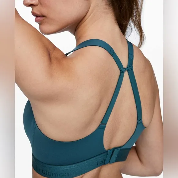 LULULEMON Fine Form Bra in Bermuda Teal Size 34DD Yoga Running Sport Seamless