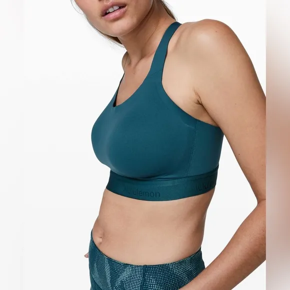 LULULEMON Fine Form Bra in Bermuda Teal Size 34DD Yoga Running Sport Seamless
