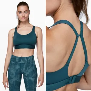 LULULEMON Fine Form Bra in Bermuda Teal Size 34DD Yoga Running Sport Seamless