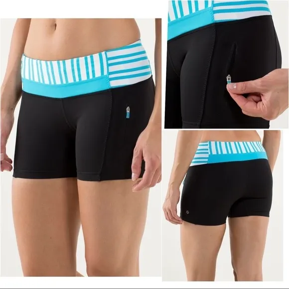 Lululemon Run - Fast Track Short (Black/Twin Stripe Spry Blue)