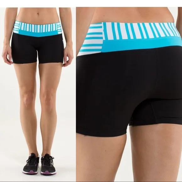 Lululemon Run - Fast Track Short (Black/Twin Stripe Spry Blue)