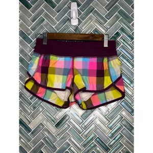 LULULEMON SPEED‎ SHORTS SEA CHECK MULTI PLUM PLAID 2.5&quot; SIZE 2 RUNNING ACTIVE