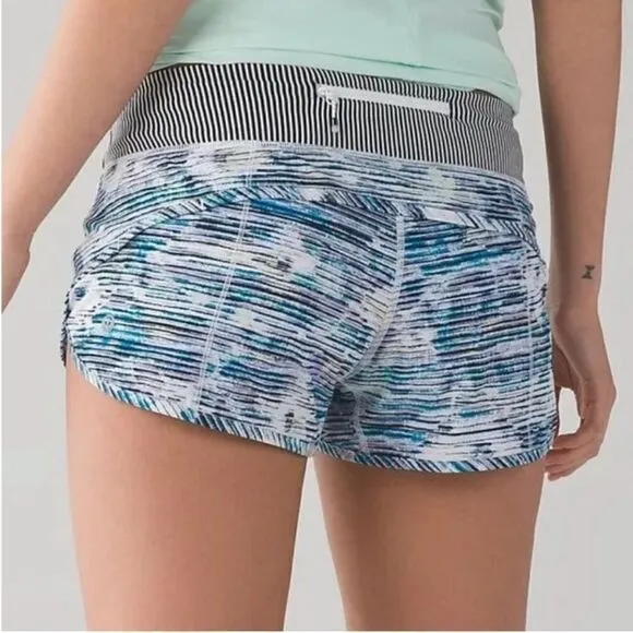 Lululemon Speed Shorts Women’s Size 6 Blurry Belle Blue Purple Black Striped Run
