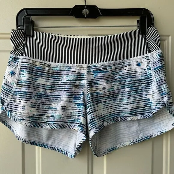 Lululemon Speed Shorts Women’s Size 6 Blurry Belle Blue Purple Black Striped Run