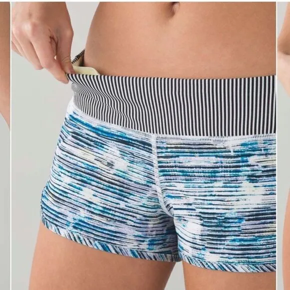 Lululemon Speed Shorts Women’s Size 6 Blurry Belle Blue Purple Black Striped Run
