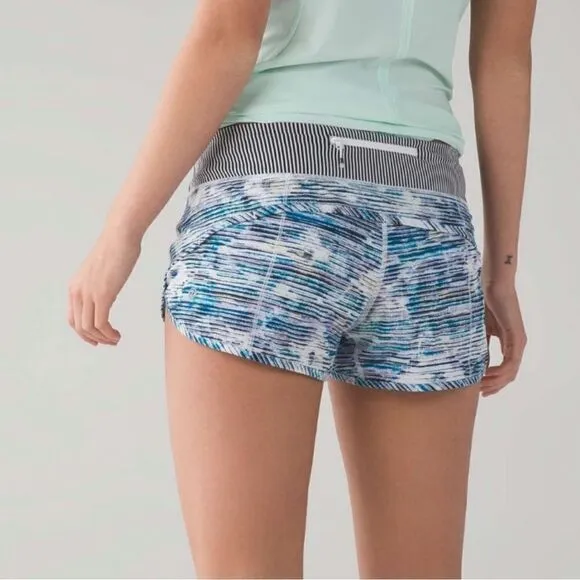 Lululemon Speed Shorts Women’s Size 6 Blurry Belle Blue Purple Black Striped Run