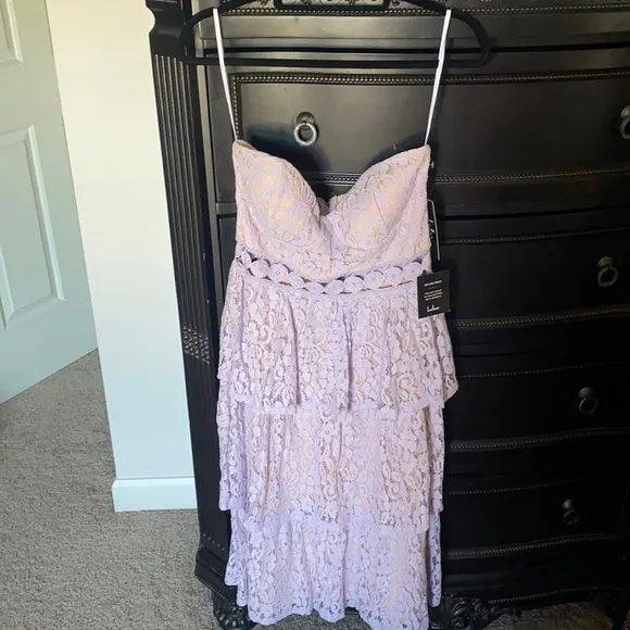 Lulus Adorn Lavender Lace Strapless Midi Dress Size M