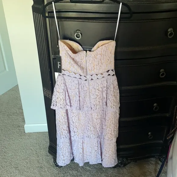 Lulus Adorn Lavender Lace Strapless Midi Dress Size M
