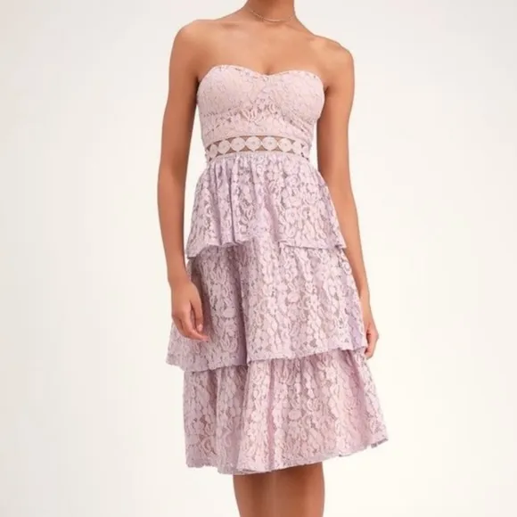 Lulus Adorn Lavender Lace Strapless Midi Dress Size M