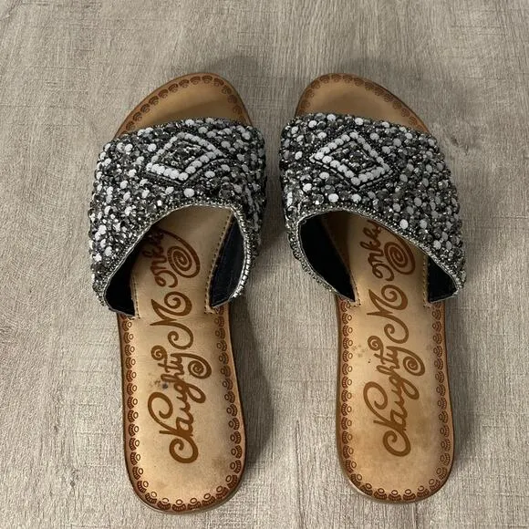 Lulu’s THE NAUGHTY MONKEY Suzanna Rhinestone Mules Flats Slides Size 9.5