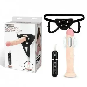 Lux Fetish 8.5" Realistic Vibrating Dildo & Strap-on Harness Set