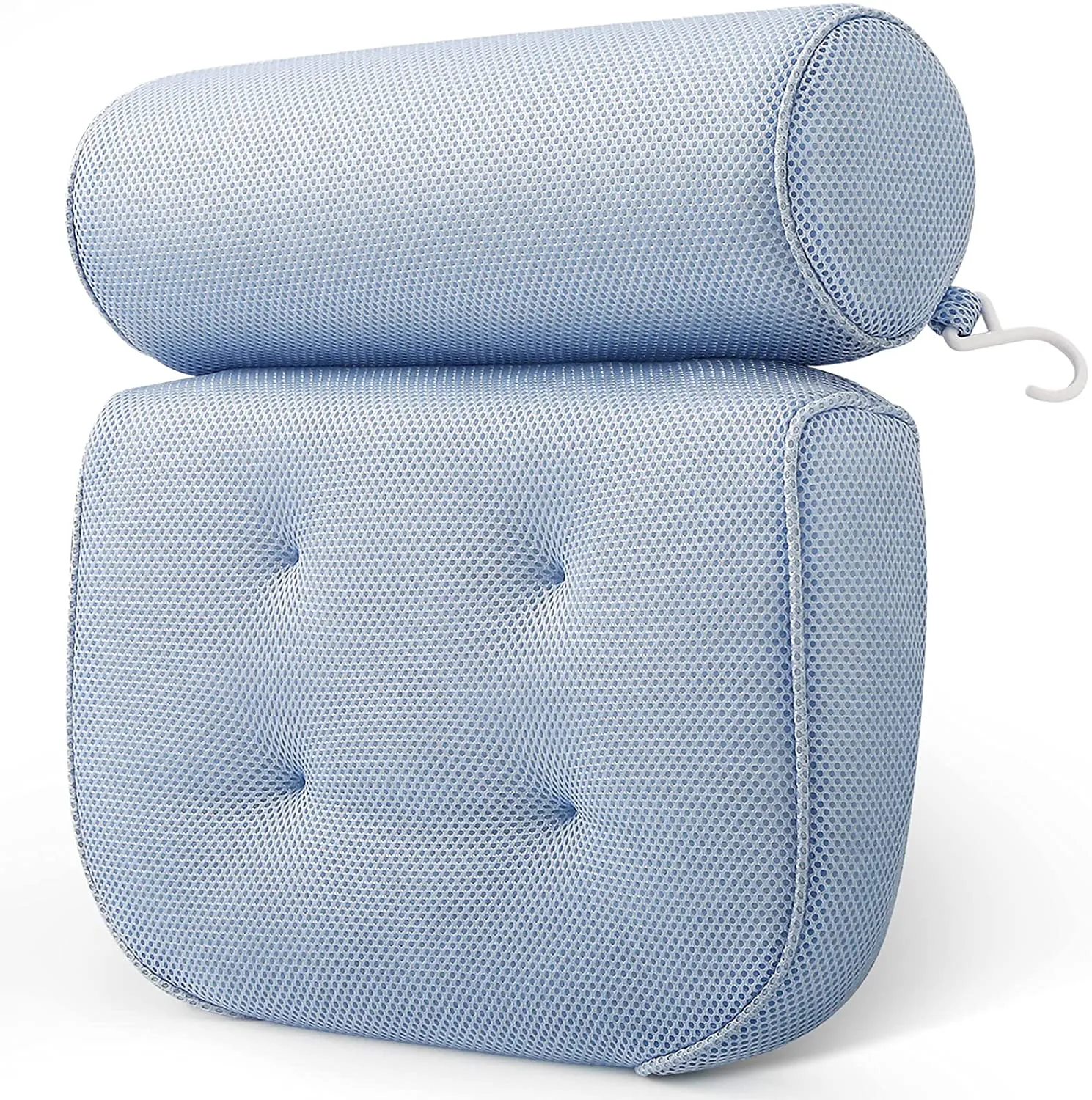 LuxStep Bath Pillow Bathtub Pillow with 6 Non-Slip Suction Cups,15x14 Inch, Extra Thick and Soft Air Mesh Pillow for Bath - Fits All Bathtub, Grey