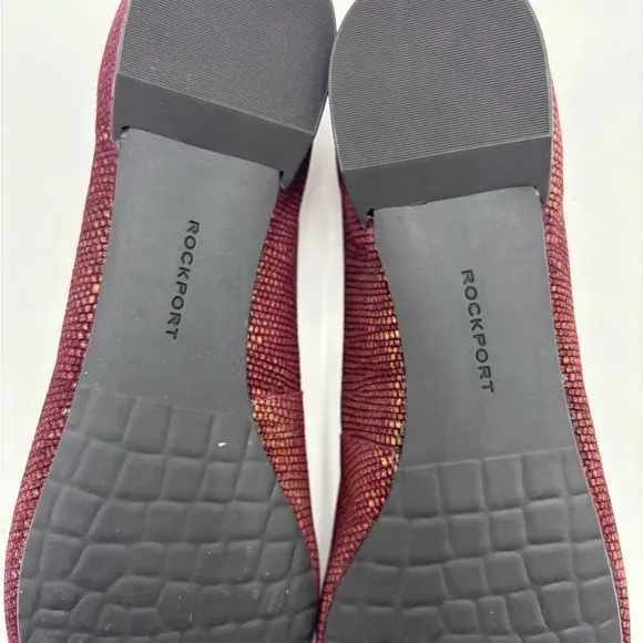M344 New Women’s Rockport burgundy flats. Jeweled buckle.  Size 10. Very comfy.