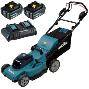 Makita 48cm Lawn Mower Kit Twin 18V LXT Li-ion Cordless Garden Grass Outdoor 2 x 5Ah Battery and Dual Charger DLM481CT2