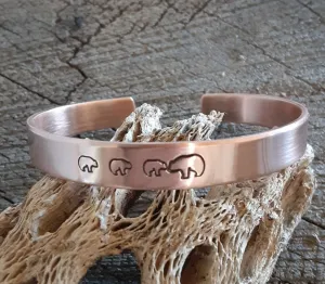 Mama bear and baby bears copper cuff bracelet