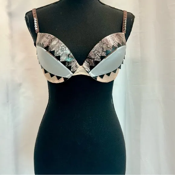Marlies Dekkers lace snake print studded padded push-up bra Sz 34D