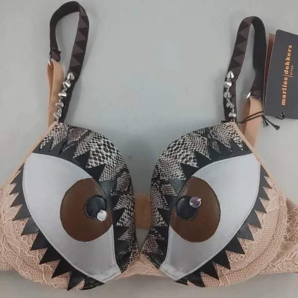 Marlies Dekkers lace snake print studded padded push-up bra Sz 34D