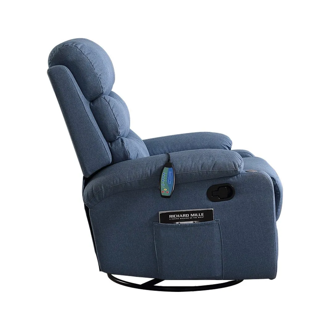 Massage Chair Recliner 8 Point Heated Lounge Sofa Armchair 360 Swivel Blue