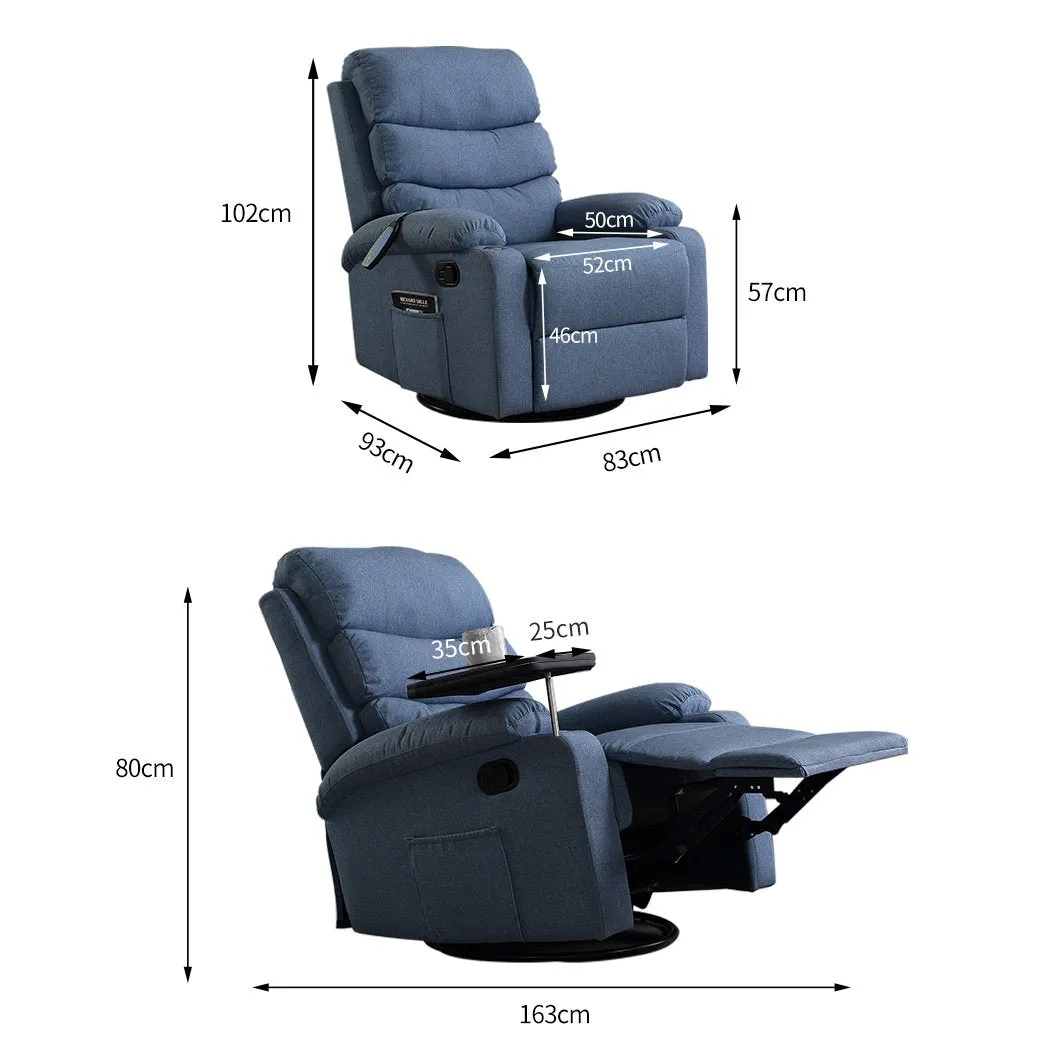 Massage Chair Recliner 8 Point Heated Lounge Sofa Armchair 360 Swivel Blue