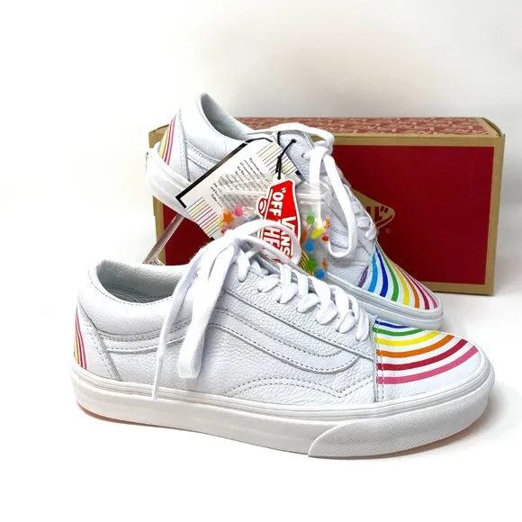 💖MEGA SALE💖VANS Old Skool Flour Shop Rainbow White  Men s 9 11.5 VN0A4U3B2N7