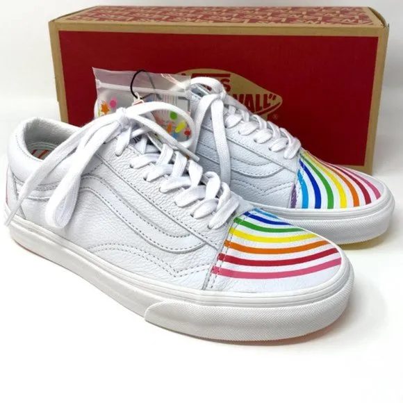 💖MEGA SALE💖VANS Old Skool Flour Shop Rainbow White  Men s 9 11.5 VN0A4U3B2N7