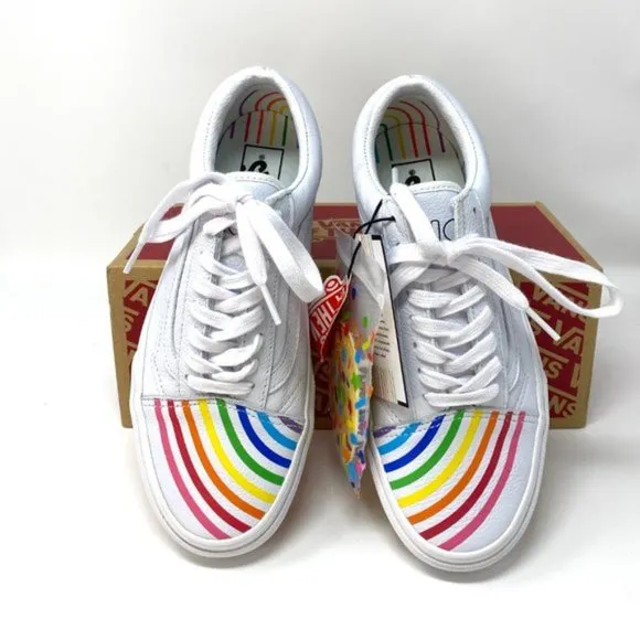 💖MEGA SALE💖VANS Old Skool Flour Shop Rainbow White  Men s 9 11.5 VN0A4U3B2N7