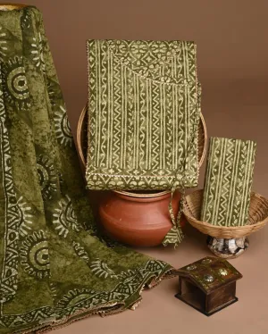 Mehendi Angrakha Traditional Printed Trending Cotton Suit Set