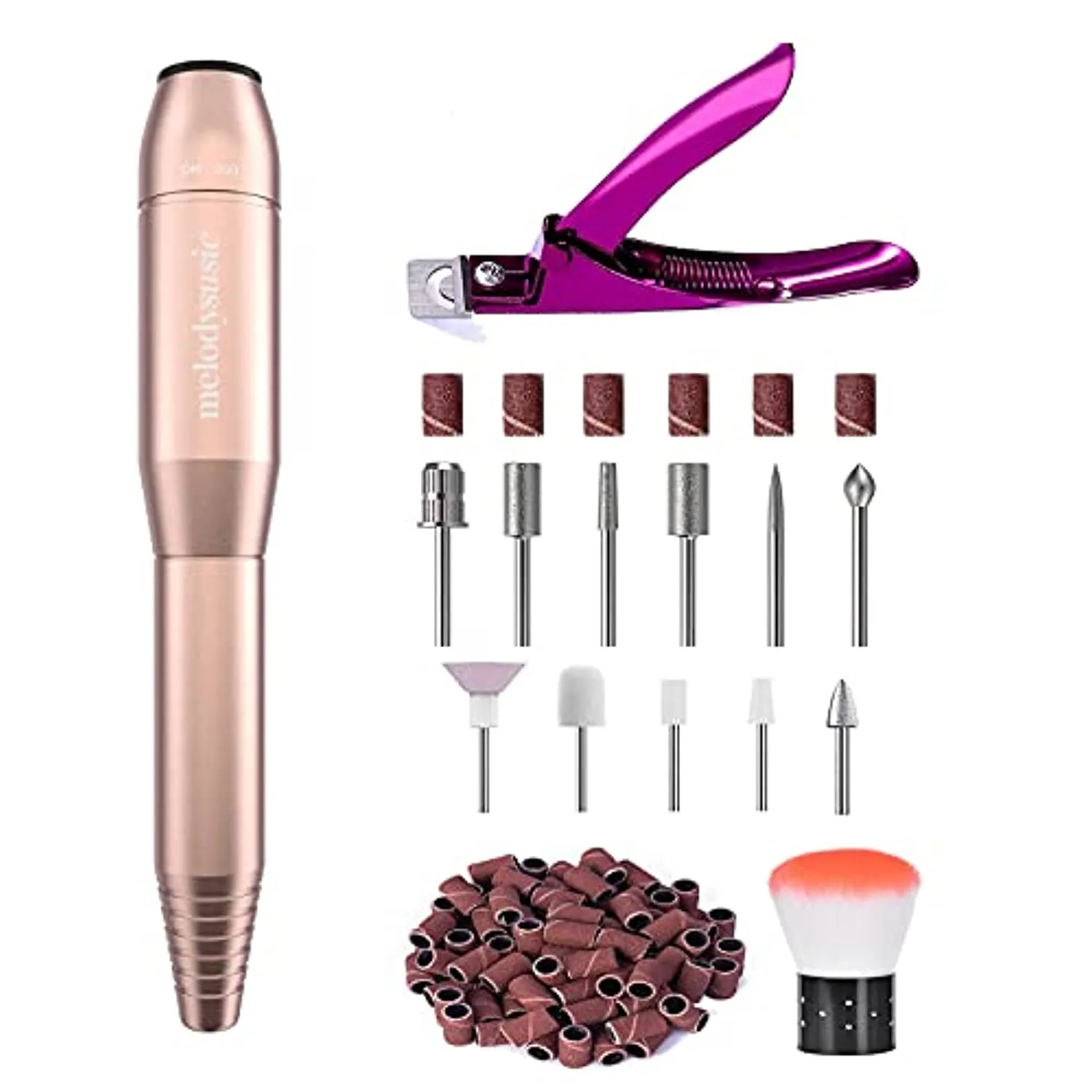 MelodySusie Electric Nail Drill Machine 11 in 1 Kit with Adjustable Stainless Steel Acrylic Nail Clippers, Portable Electric Nail File Efile Set for Acrylic Gel Nails, Manicure Pedicure Tool