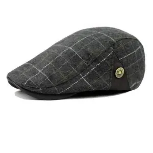 Men Male Wool Blend Newsboy Beret Cap Grid Blank Thick Flat Cowboy Cabbie Hat