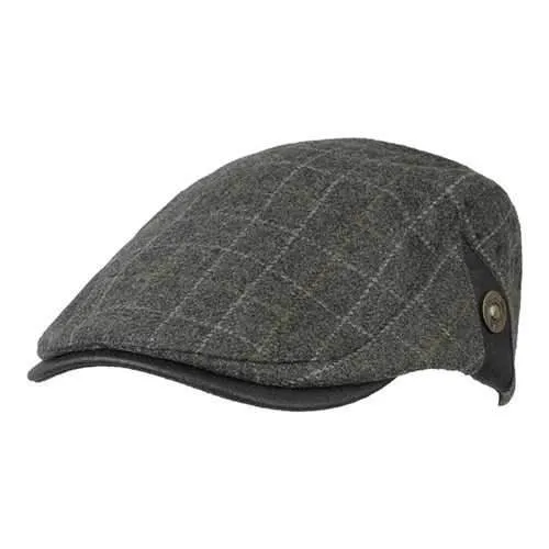 Men Male Wool Blend Newsboy Beret Cap Grid Blank Thick Flat Cowboy Cabbie Hat