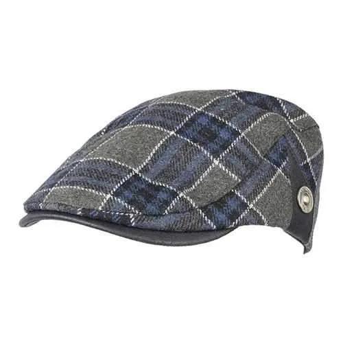 Men Male Wool Blend Newsboy Beret Cap Grid Blank Thick Flat Cowboy Cabbie Hat