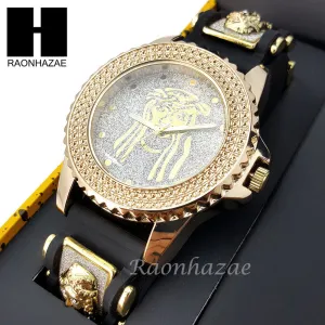 MEN TECHNO PAVE WATCH & JESUS PENDANT CUBAN CHAIN NECKLACE GIFT SET S74