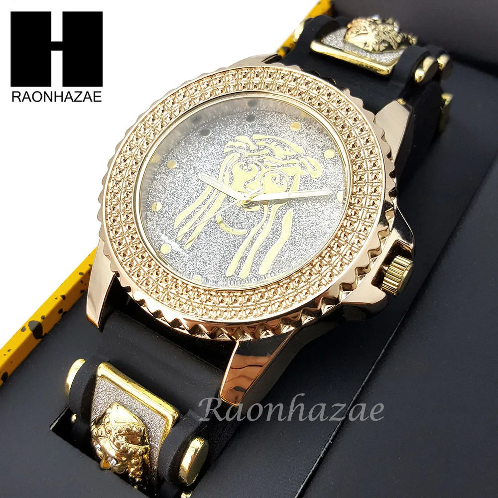 MEN TECHNO PAVE WATCH & JESUS PENDANT CUBAN CHAIN NECKLACE GIFT SET S74
