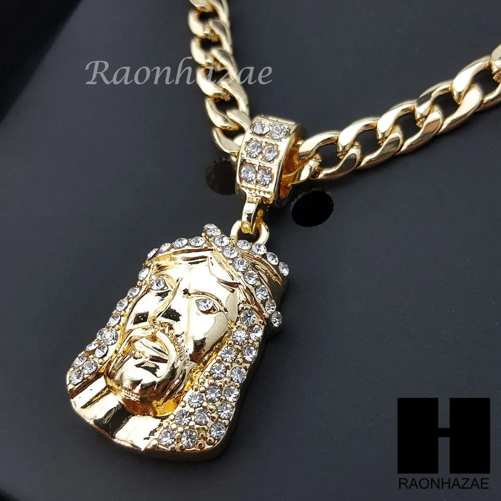 MEN TECHNO PAVE WATCH & JESUS PENDANT CUBAN CHAIN NECKLACE GIFT SET S74