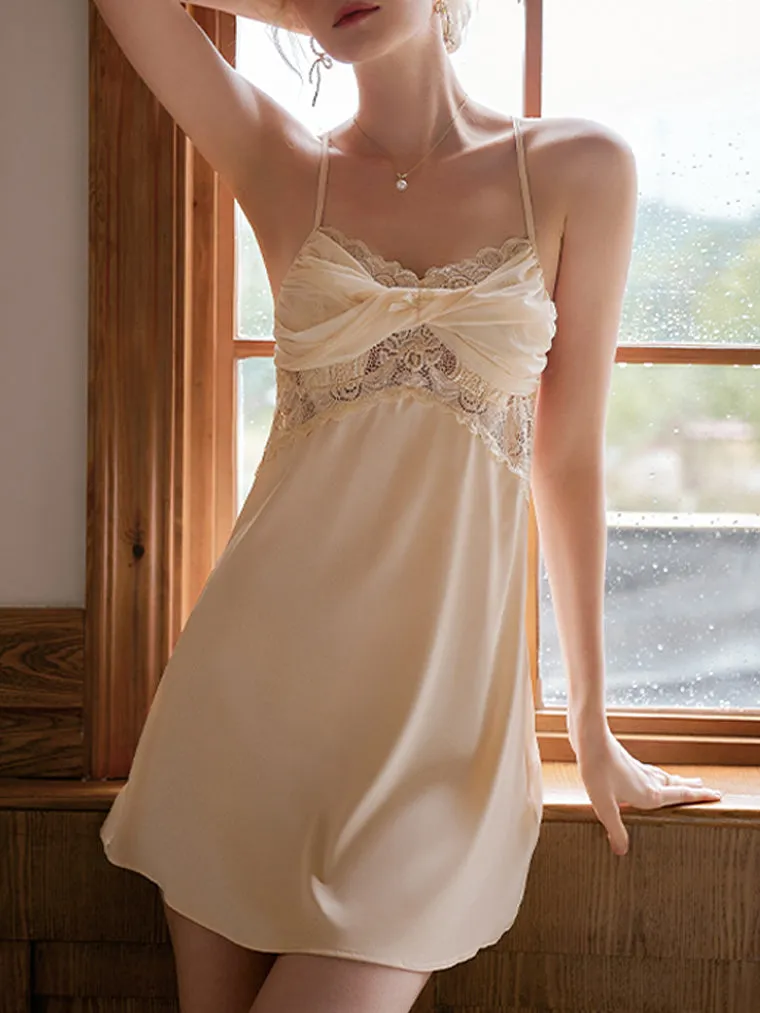 Mesh Fold Scallop Lace-Trim Slip