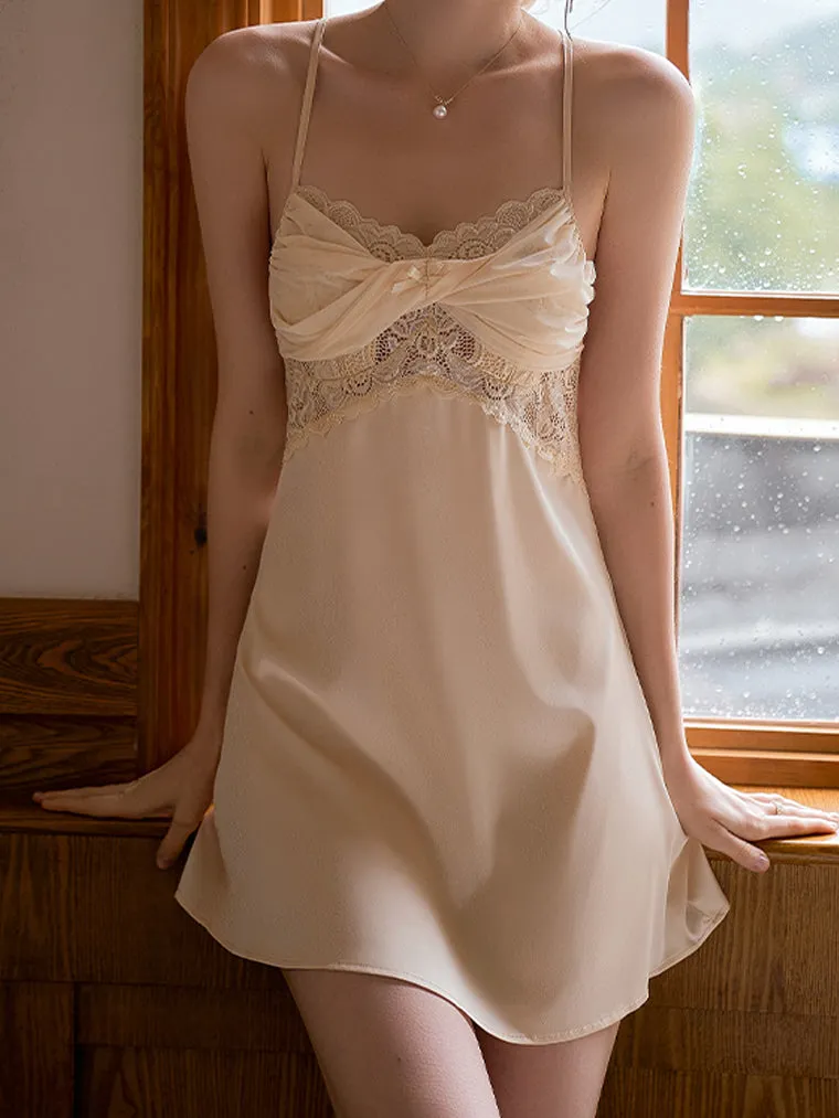 Mesh Fold Scallop Lace-Trim Slip