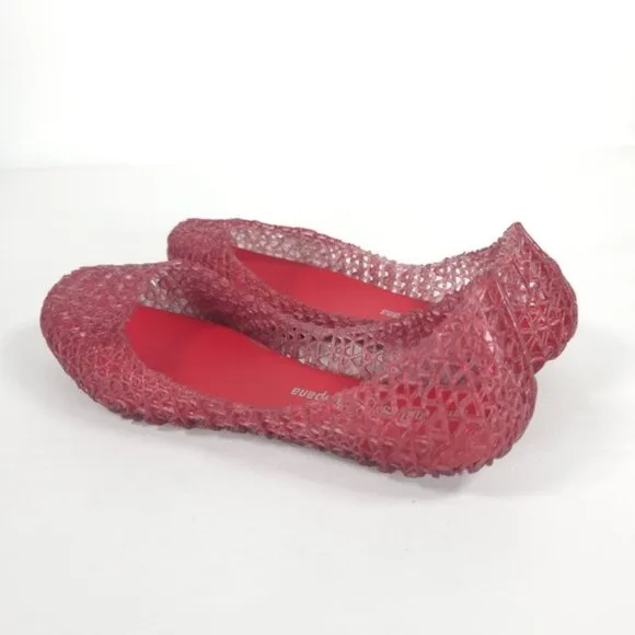 Mini Melissa Campana Papel Girls Glitter Red Slip On Ballet Flats NWB Size 3