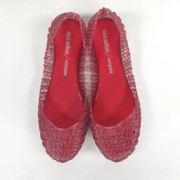 Mini Melissa Campana Papel Girls Glitter Red Slip On Ballet Flats NWB Size 3