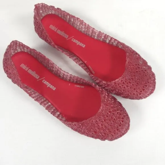 Mini Melissa Campana Papel Girls Glitter Red Slip On Ballet Flats NWB Size 3
