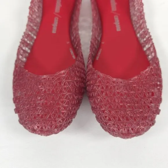 Mini Melissa Campana Papel Girls Glitter Red Slip On Ballet Flats NWB Size 3