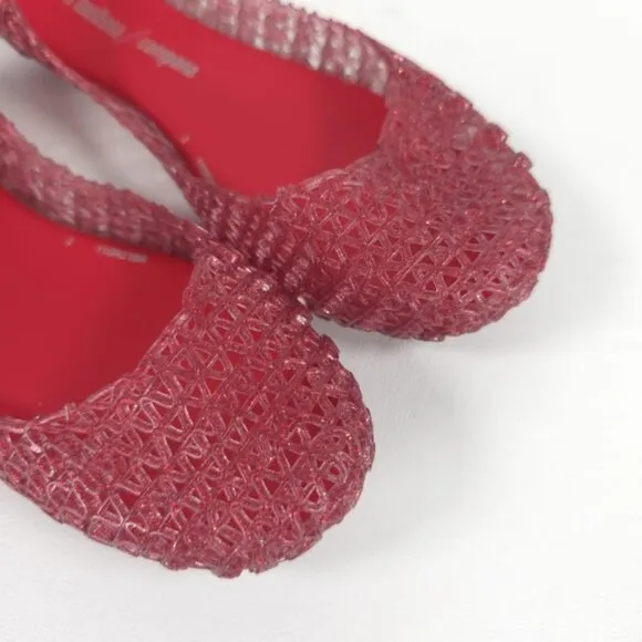 Mini Melissa Campana Papel Girls Glitter Red Slip On Ballet Flats NWB Size 3