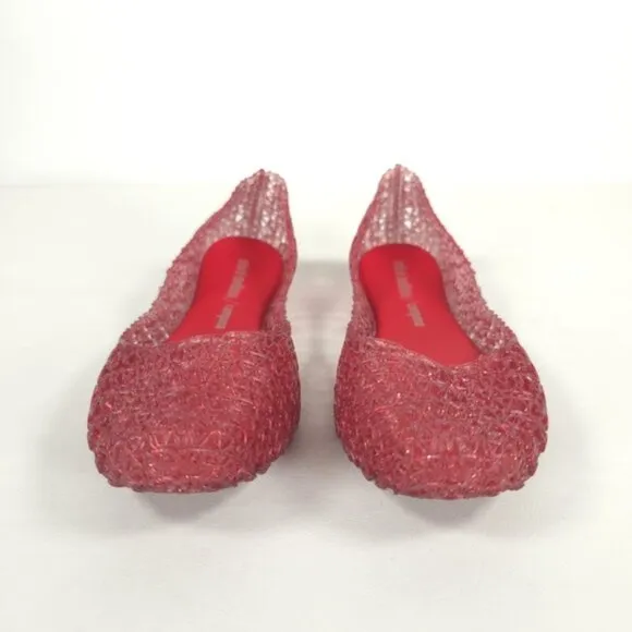 Mini Melissa Campana Papel Girls Glitter Red Slip On Ballet Flats NWB Size 3