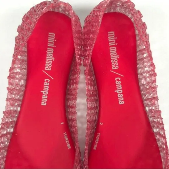 Mini Melissa Campana Papel Girls Glitter Red Slip On Ballet Flats NWB Size 3