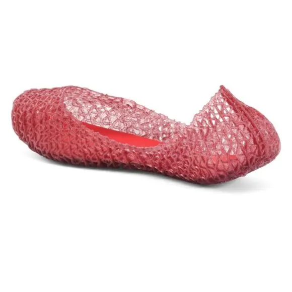 Mini Melissa Campana Papel Girls Glitter Red Slip On Ballet Flats NWB Size 3