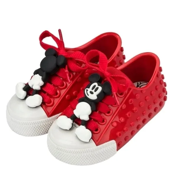 Mini Melissa Mickey Mouse red white lace up sneakers rubber shoes