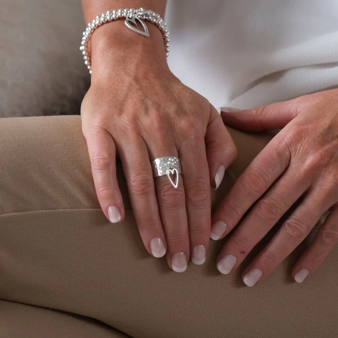 Mini Open Heart Hammered Charm Ring