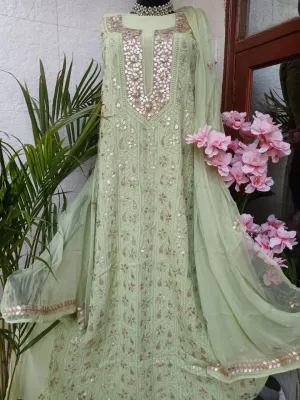 Mint Green Premium Georgette Chinkari Gota Salwar Suit fabric unstitched