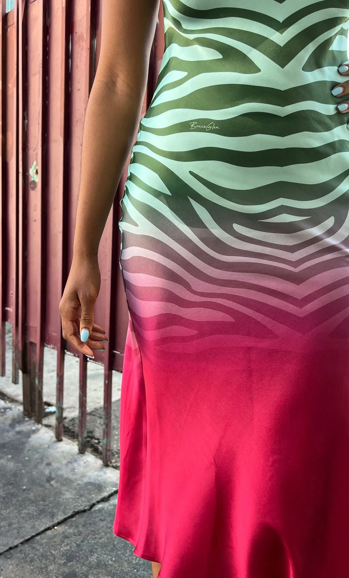 Mint Zebra Ombre Silk Slip Dress