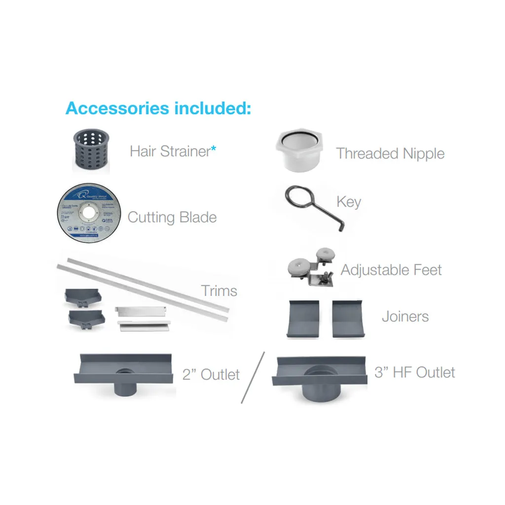 Mist (Tile-In) Adjustable Kit Lagos Linear Shower Drain (2" Outlet) - Floor Mount - 72" Stainless Steel/Black