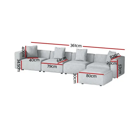 Modular Sofa Chaise Set 5-Seater Grey